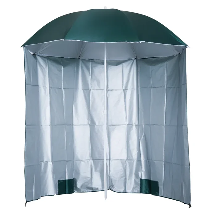 Outsunny Sombrilla de Playa con Panel Lateral Ø220×220 cm Parasol para Terraza con Apertura Manual 8 Varillas de Acero y Bolsa de Transporte para Jardín Piscina Verde