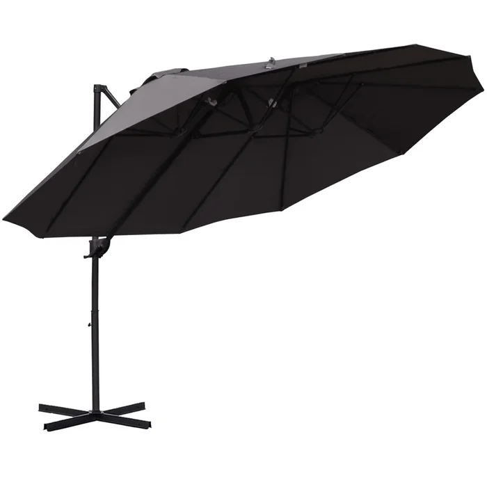 Outsunny Sombrilla Doble Parasol Grande Inclinable para Jardín con Manivela Abrir y Cerrar Fácilmente 12 Varillas de Metal Ofrece Una Alta Estabilidad Gris y Negro 270x445x260 cm
