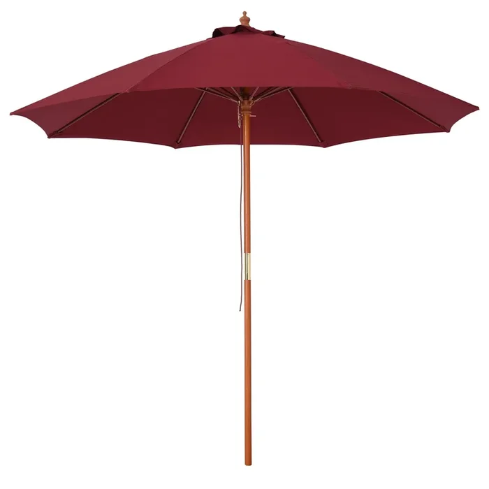 Outsunny Sombrilla Parasol con Poste Desmontable de Madera Ángulo Ajustable Ventilación Sistema de Polea para Exterior Jardín Patio Piscina Terraza Ø257×253 cm Rojo Vino