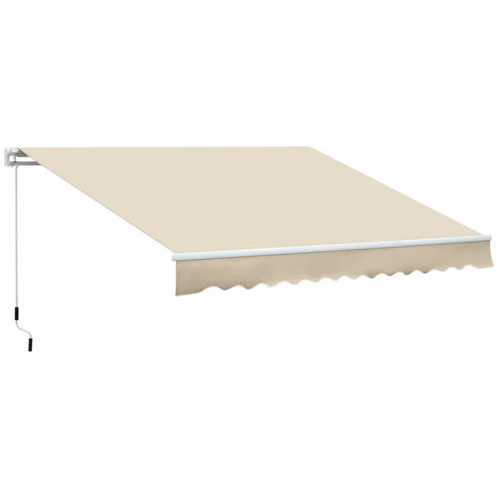 Outsunny Toldo Manual Retráctil 350×250 cm Toldo para Balcón con Manivela de Metal Impermeable y Anti-UV Toldo Enrollable de Exterior para Jardín Terraza Ventanas Crema