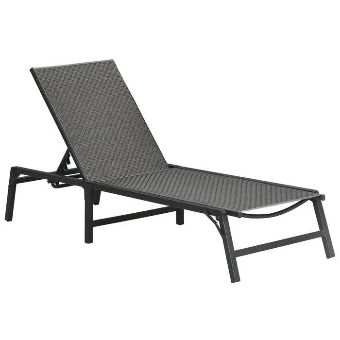 Outsunny Tumbona de Ratán Sintético Plegable Tumbona para Jardín con Respaldo Ajustable en 5 Posiciones y Marco de Acero Carga 150 kg para Patio Terraza Gris Oscuro