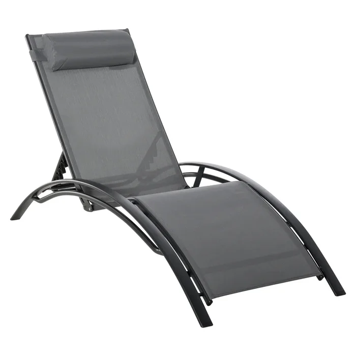 Outsunny Tumbona Reclinable de Aluminio con Respaldo Ajustable en 5 Posiciones y Reposacabezas Extraíble Acolchado Texteline para Jardín Terraza Balcón 171x64x82 cm Gris