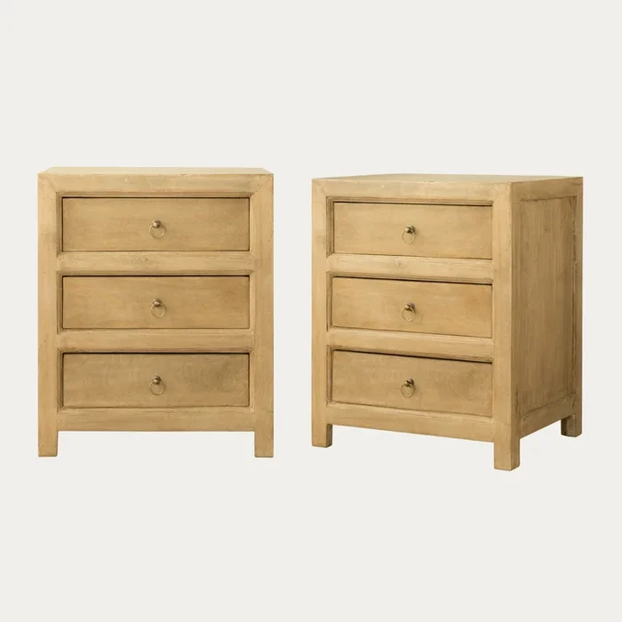 Pack 2 mesitas de noche natural 3 cajones Rustic Natural – Kenay Home
