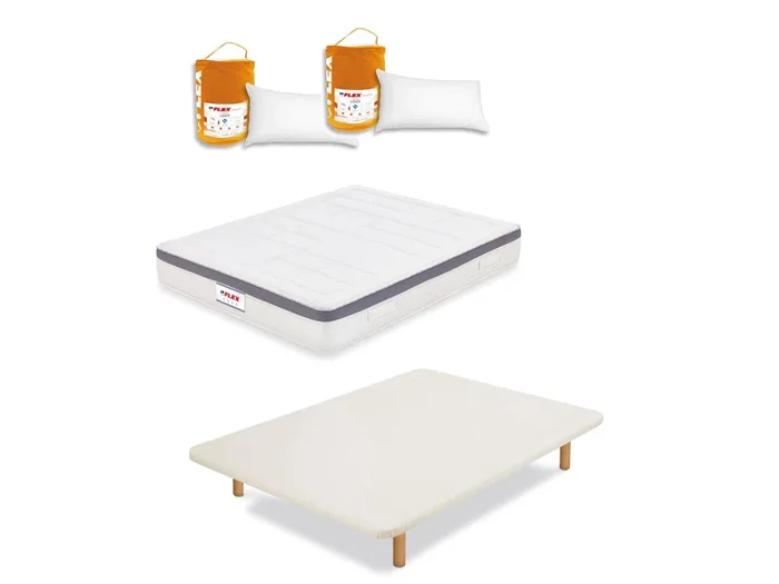 Pack Base tapizada y Colchón Visco Airvex Flex Supreme con almohadas 135×182 – Colchones Vela