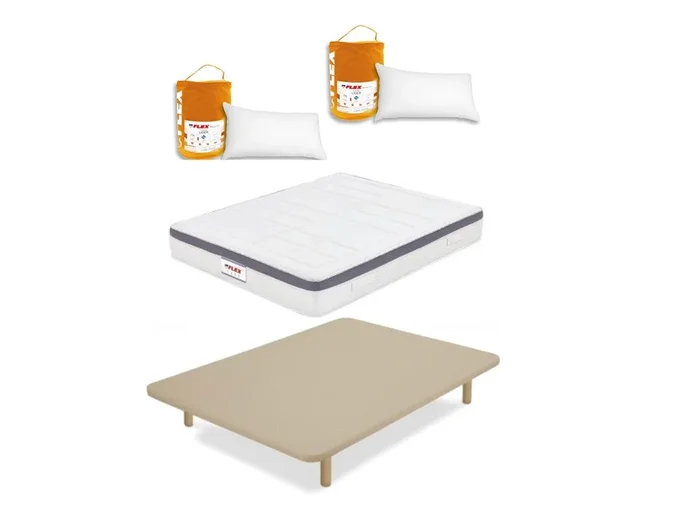 Pack Base tapizada y Colchón Visco Airvex Flex Supreme con almohadas 135×182 – Colchones Vela