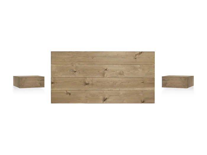 Pack Cabecero de cama y mesitas flotantes de madera maciza roble oscuro 200cm – FLANDES + INGRID – DECOWOOD