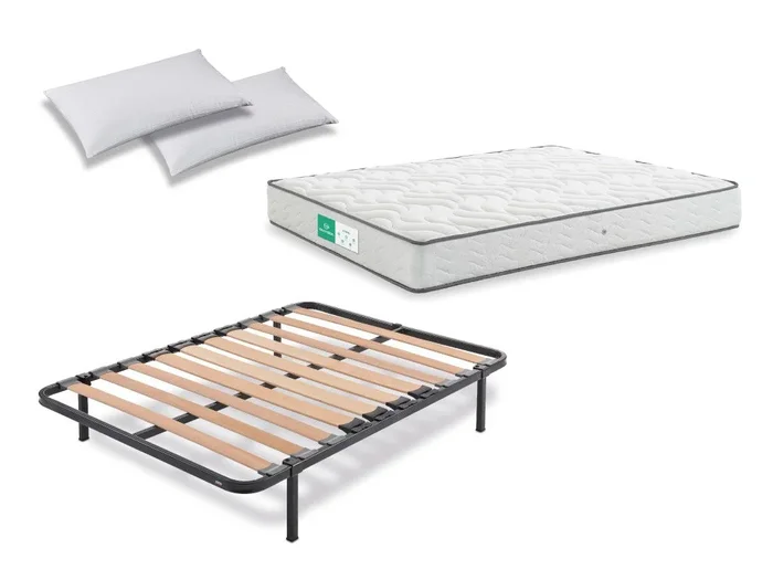 Pack Colchón Dormilón Civic + Somier de Láminas Dormilón con patas + Almohada hipoalergénica Líder Flex 80×190 – Colchones Vela