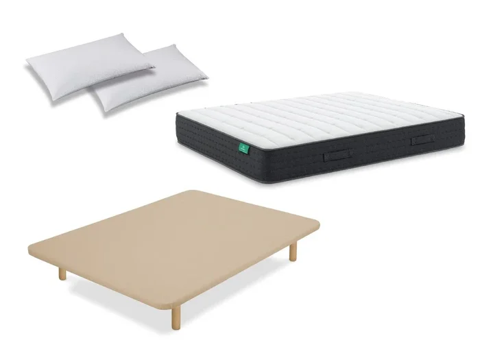 Pack Colchón Dormilón Town Pocket + Base Tapizada + Almohada 135×182 – Colchones Vela