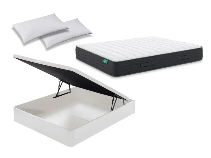 Pack colchón Dormilón Town Pocket + Canapé Abatible de madera 19 + Almohada 135×200 – Colchones Vela