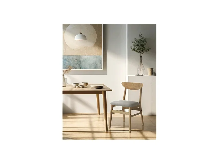 Pack de 2 sillas de 79x45x50 cm de madera natural con asiento de tela en color beige Dover
