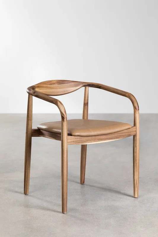 Pack de 2 Sillas de Comedor en Madera de Acacia y Polipiel Mallory Polipiel Camel – Marrón Acacia – SKLUM