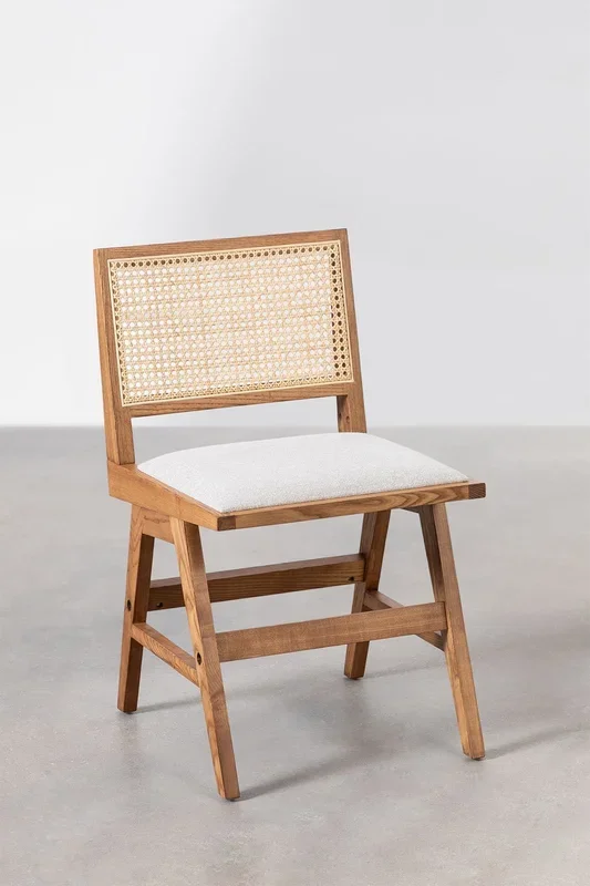 Pack de 2 Sillas de Comedor en Madera de Fresno y Ratán Tapizadas Lali Marrón Fresno – SKLUM