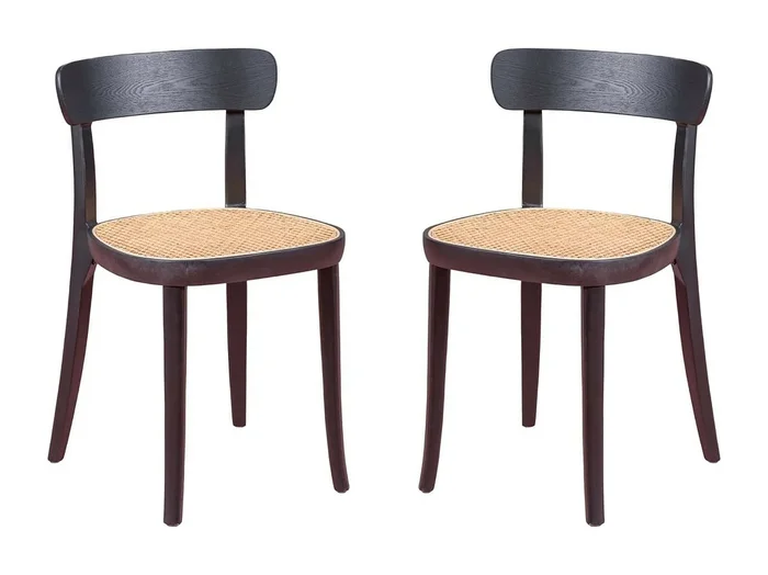 Pack de 2 sillas de madera con asiento de ratán natural – Tours – Negro
