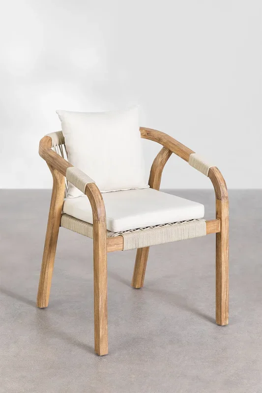 Pack de 4 Sillas de Comedor con Reposabrazos en Madera de Acacia Dubai Blanco Gardenia Marrón Acacia Rústico – SKLUM