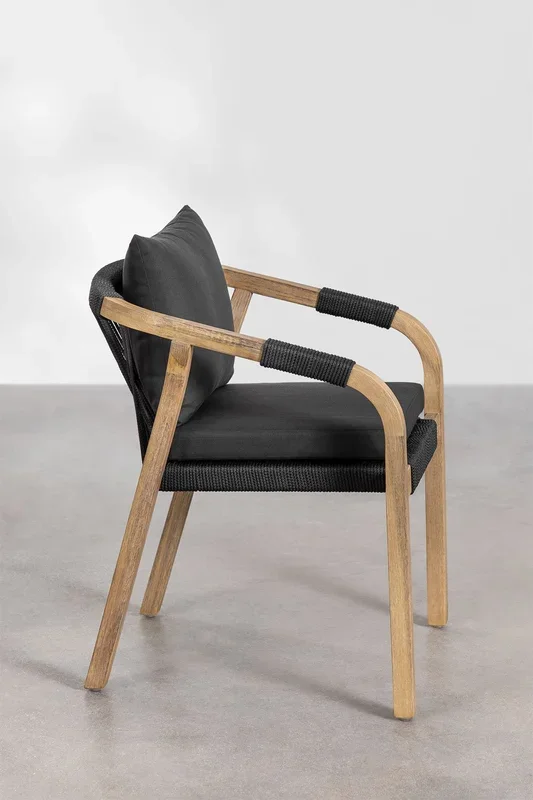 Pack de 4 Sillas de Jardín con Reposabrazos en Madera de Acacia Dubai Gris Grafito Marrón Acacia Rústico – SKLUM