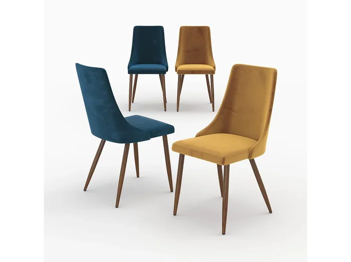 Pack de 4 sillas de terciopelo azul y amarillo – Vinni