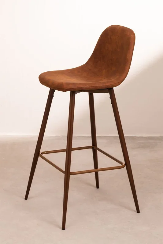 Pack de 4 Taburetes Altos en Polipiel Glamm ↑75 cm Camel Madera Oscura – SKLUM