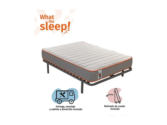 Pack ROCK What the Sleep, Colchón Sostenible HR Visco Soja Natural y Somier Reforzado 16 Láminas Madera, Entrega, Montaje y Retirada Usado 135×190