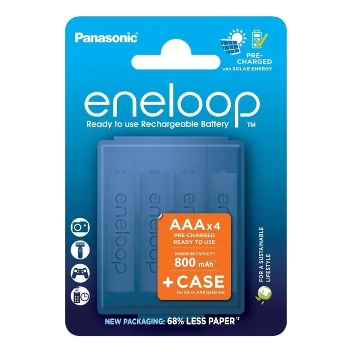 Panasonic – 4 pz Pilas recargables AAA Eneloop 800 mAh + estuche