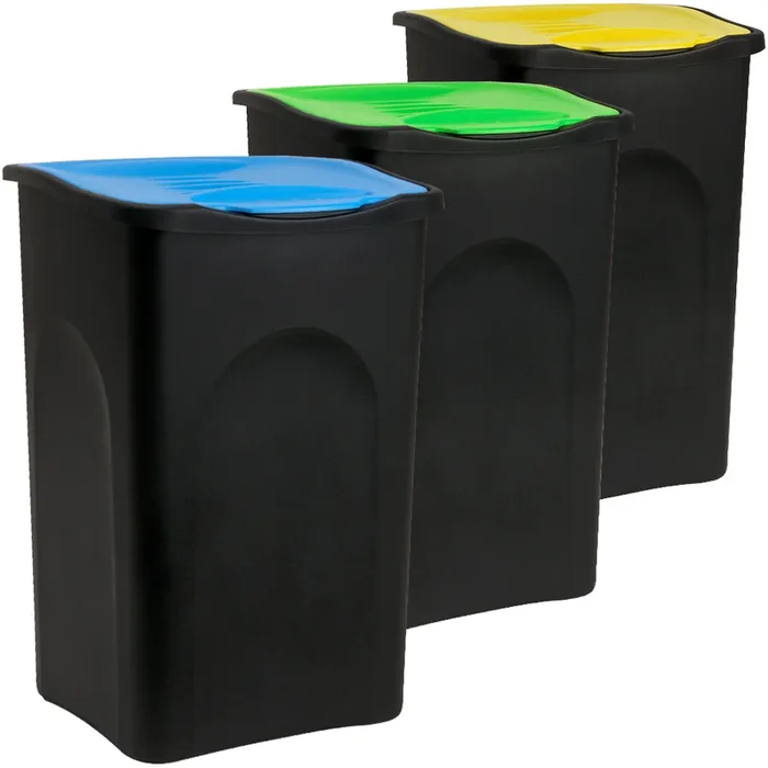 Papelera con Tapa 3 Piezas Plástico Azul/Verde/Amarillo 50 Litros