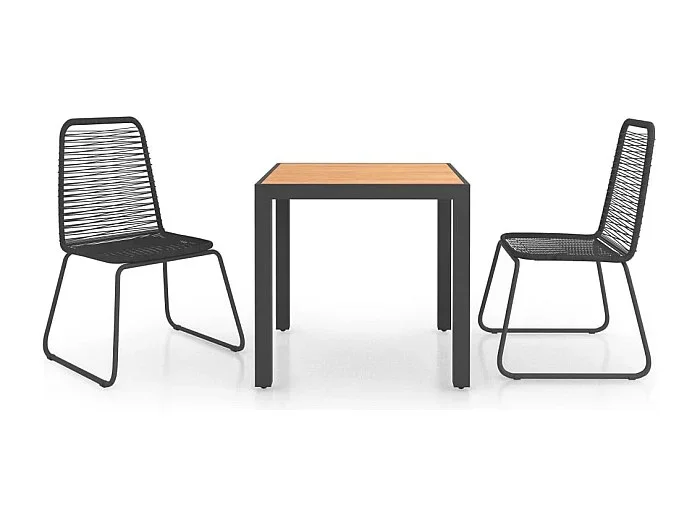Parma Set de comedor de jardín de 3 piezas PVC ratán negro y marrón