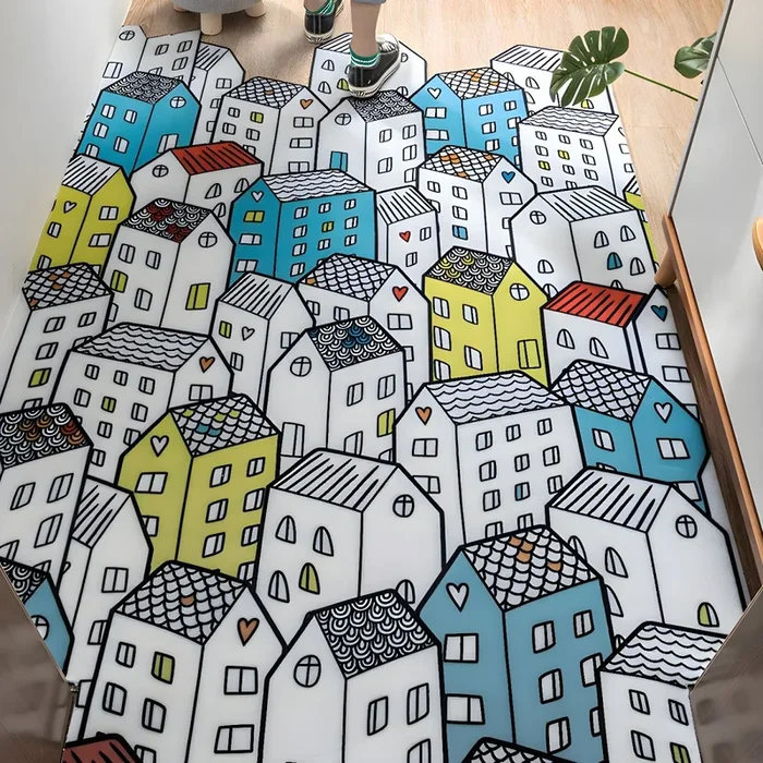 Patrón de Animal Alfombra Infantil de Polipropileno Tapete Multicolor Mascota Amigable para Corredor – Blanco 120 x 140 cm