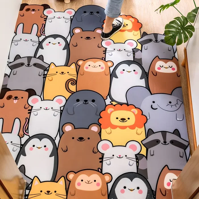 Patrón de Animal Alfombra Infantil de Polipropileno Tapete Multicolor Mascota Amigable para Corredor – Marrón 145 x 160 cm