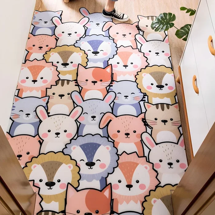 Patrón de Animal Alfombra Infantil de Polipropileno Tapete Multicolor Mascota Amigable para Corredor – Naranja clara 120 x 200 cm