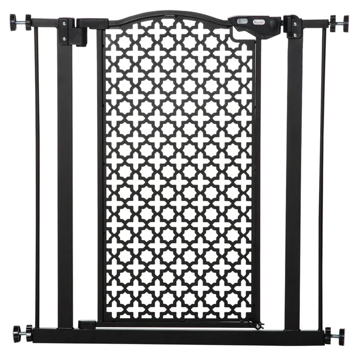 PawHut Barrera de Seguridad de Perros Mascotas para Puertas Escaleras Pasillos 74-80 cm con Puerta y Cierre Automático Acero Negro