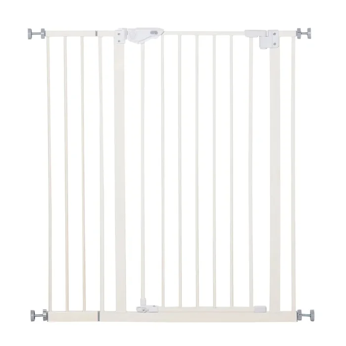 PawHut Barrera de Seguridad para Puertas y Escaleras Barrera para Perros Mascotas con Cierre Automático Extensión 17,5 cm Metal 74-97,5×104,1 cm Blanco