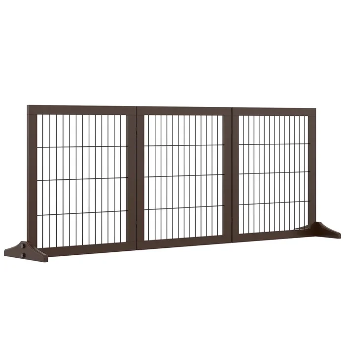 PawHut Barrera para Perros de 3 Paneles 185×71 cm Barrera de Seguridad para Perros con Estructura de Madera y Patas de Apoyo para Pasillo Escalera Marrón
