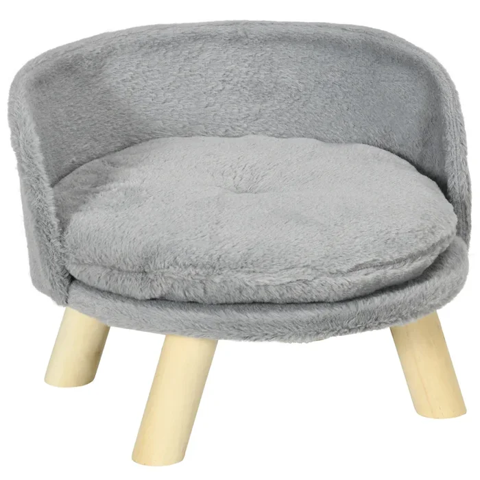 PawHut Cama Elevada para Perros Cama para Perros Miniaturas con Cojín Lavable y Marco de Madera y Alfombrillas Antideslizantes para Interior Ø40,5×33 cm Gris
