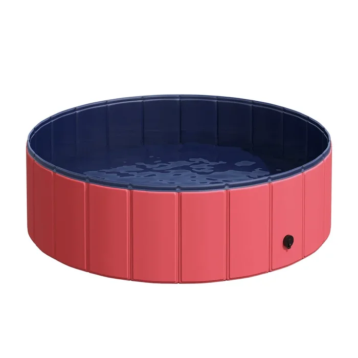 PawHut Piscina Plegable para Perros Ø100×30 cm Bañera para Mascotas Gatos de PVC Antideslizante Resistente al Desgaste Adecuado para Interior y Exterior Rojo
