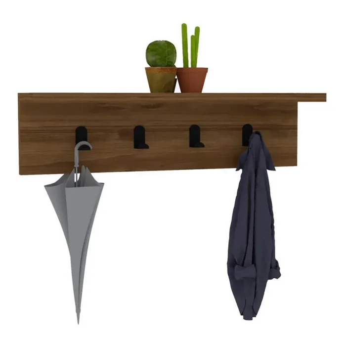 Percha de pared con estante AYLA 14,5×60 cm marrón