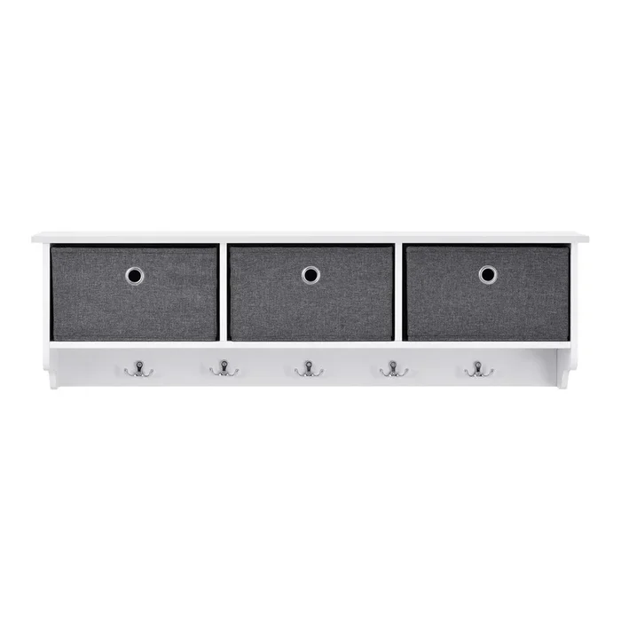 Percha de Pared Horsens con 3 Cajas Extraíbles 30 x 100 x 20 cm aglomerado Blanco Gris Plata [en.casa]