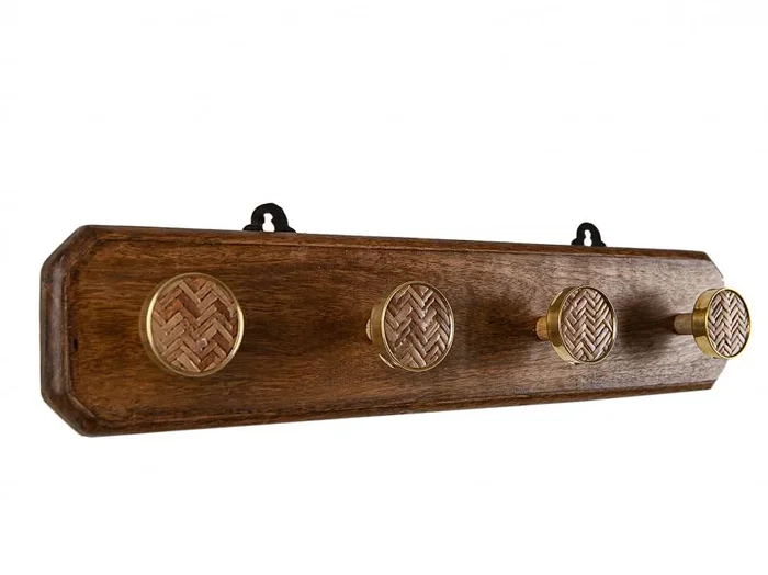 Percha Madera/bambu/metal 4 Pomos