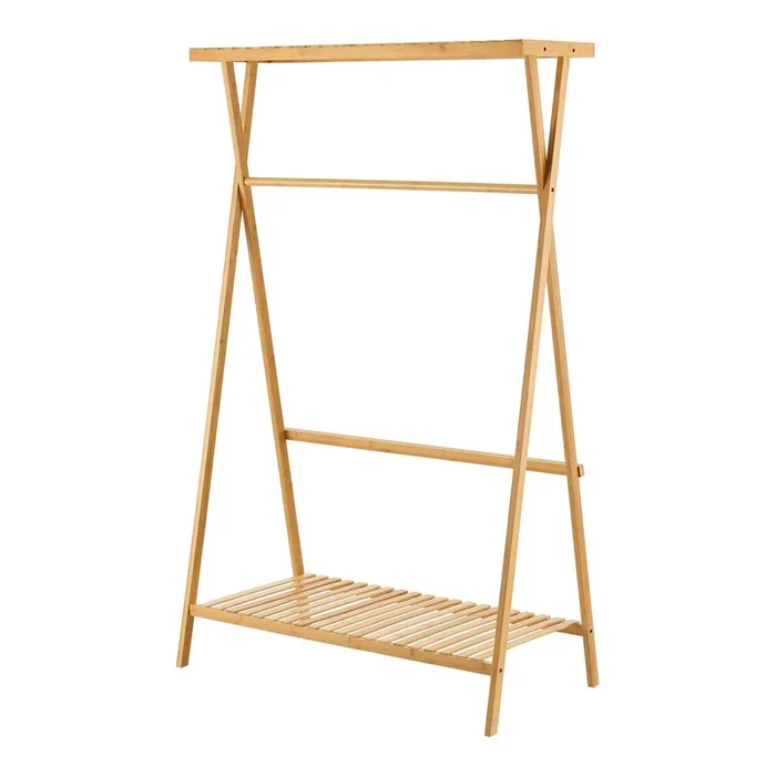 Perchero Burro Horten con 1 barra y 2 estantes bambú 140 x 90 x 45 cm – Color natural [en.casa]