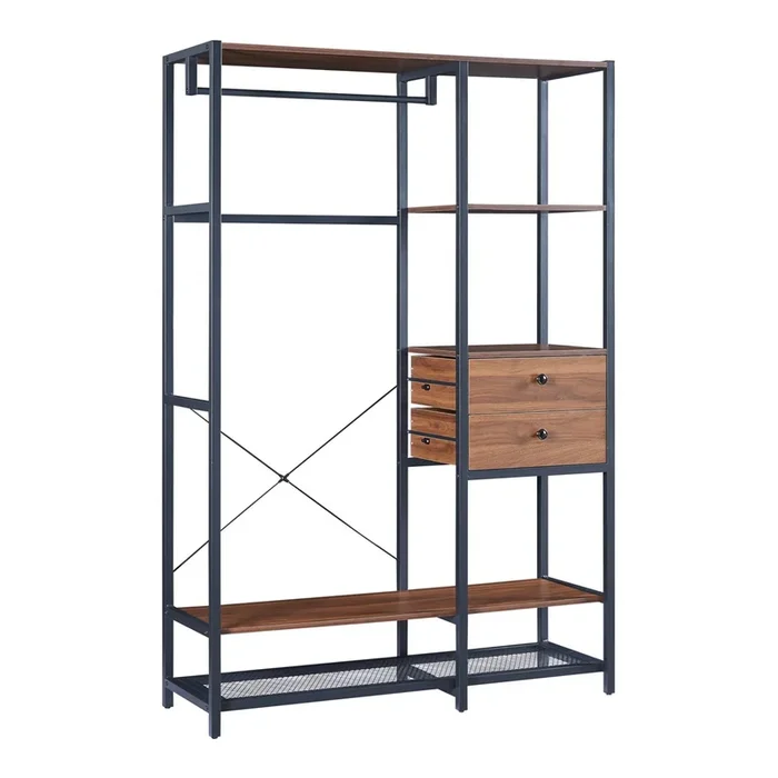 Perchero burro Larem con 2 cajone 180x120x40cm – Efecto nogal [en.casa]