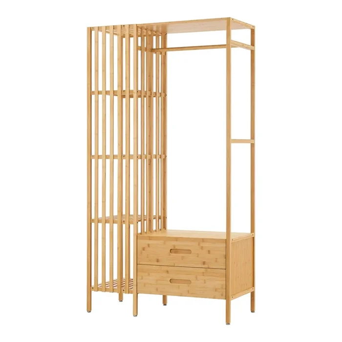 Perchero burro Varanger con 2 cajones bambú 185x100x45 cm – Natural [en.casa]