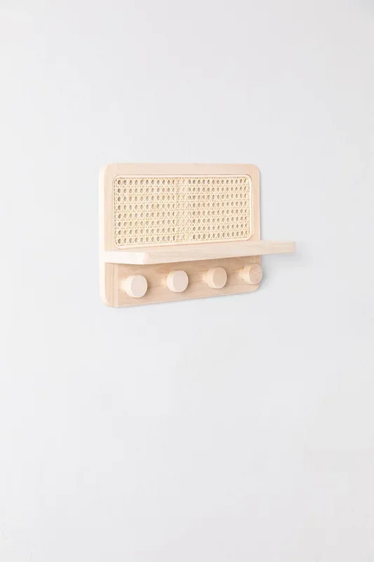 Perchero de Pared con Estante en Ratán Riley ↔︎ 40 cm Natural – SKLUM