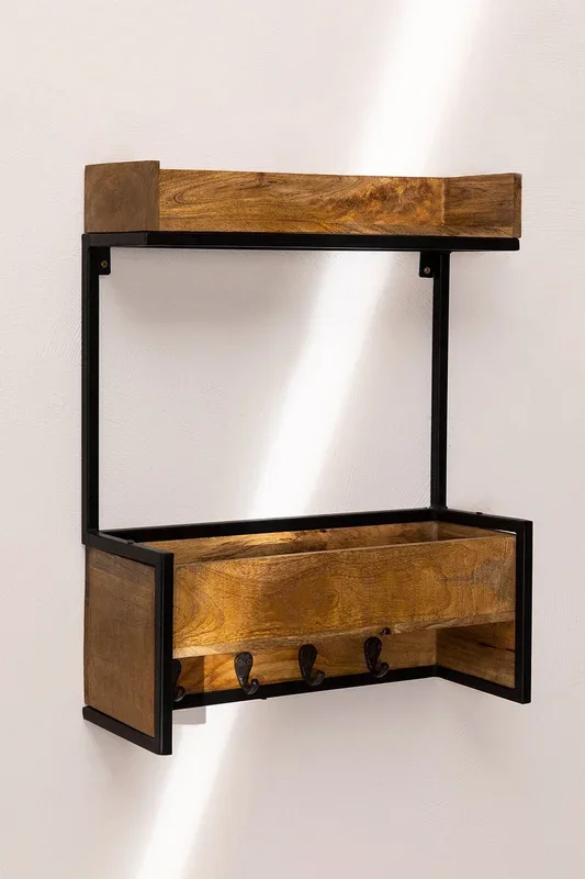 Perchero de Pared con Estantes en Madera Selan Negro – SKLUM