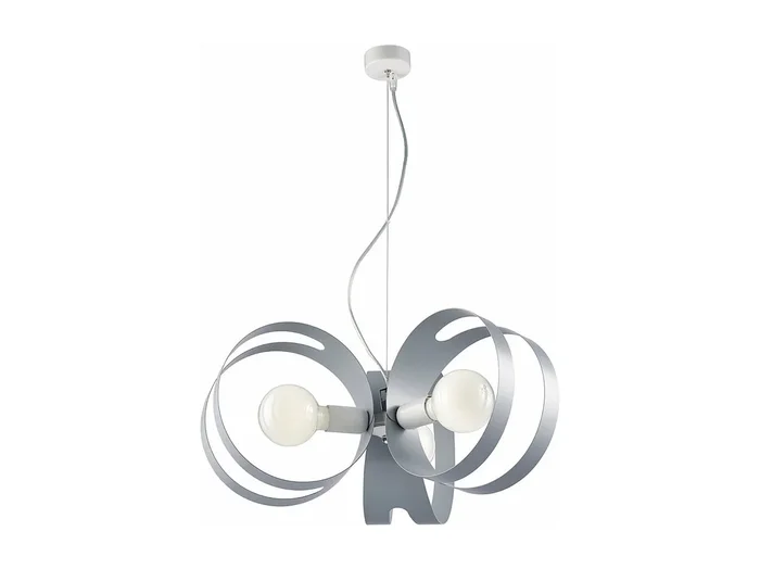 Peter Lámpara colgante de hierro lacado blanco con bandas cortadas a láser en gris y cable de acero orientable 3 luces 130 Ø48 BL306-3-BG