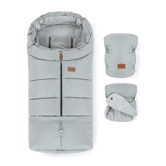 PETITE&MARS – CONJUNTO Saco infantil 3 en 1 JIBOT + manoplas para cochecito JASIE gris claro