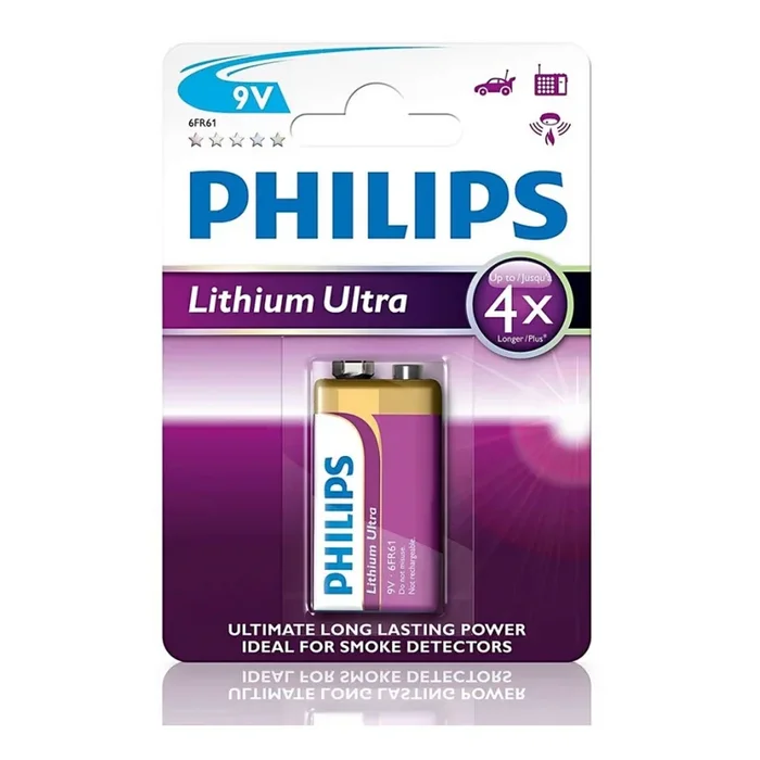 Philips 6FR61LB1A/10 – Batería de litio 6LR61 LITHIUM ULTRA 9V 600mAh