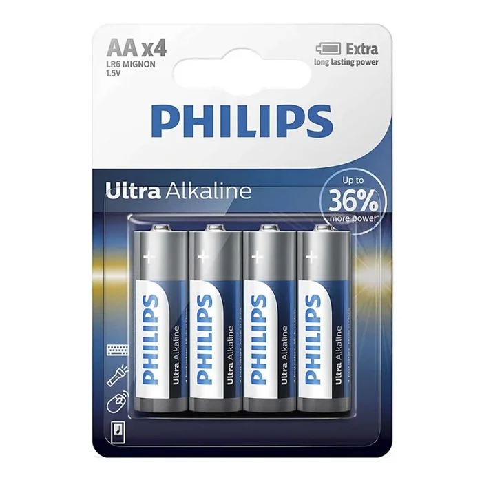 Philips LR6E4B/10 – 4 pz. Pila alcalina AA ULTRA ALKALINE 1,5V 2800mAh
