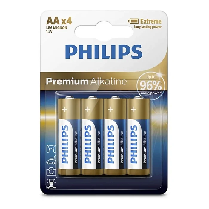 Philips LR6M4B/10 – 4 unidades Pilas alcalinas AA PREMIUM ALKALINE 1,5V 3200mAh