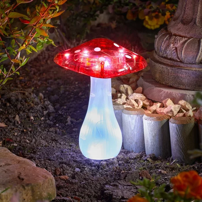 Pica solar LED Magic Mushroom, juego de 3, rojo/blanco, IP44