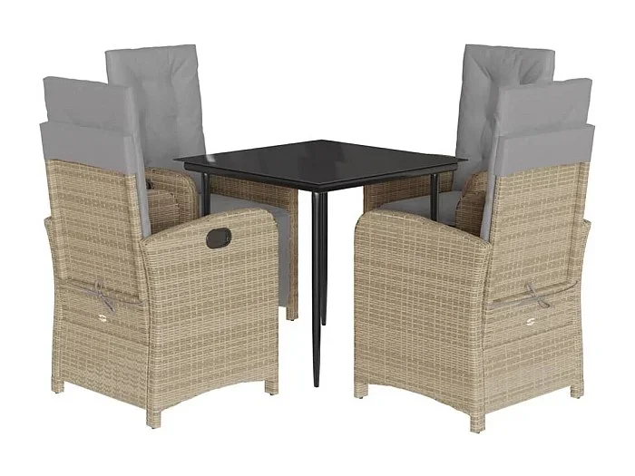 Pijnacker Set comedor de jardín 5 pzas con cojines ratán sintético beige