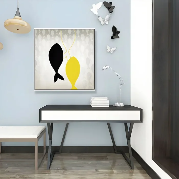 Pintura de ballenas texturizadas en lienzo para decoración de paredes de arte infantil en habitaciones de niños – Amarillo 30 cm x 30 cm Estilo 2