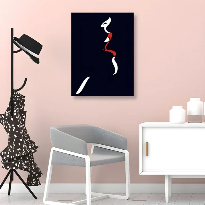 Pintura de una mujer victoriana con lápiz labial rojo en lienzo negro texturizado para salón – Negro 30 cm x 40 cm Estilo 1